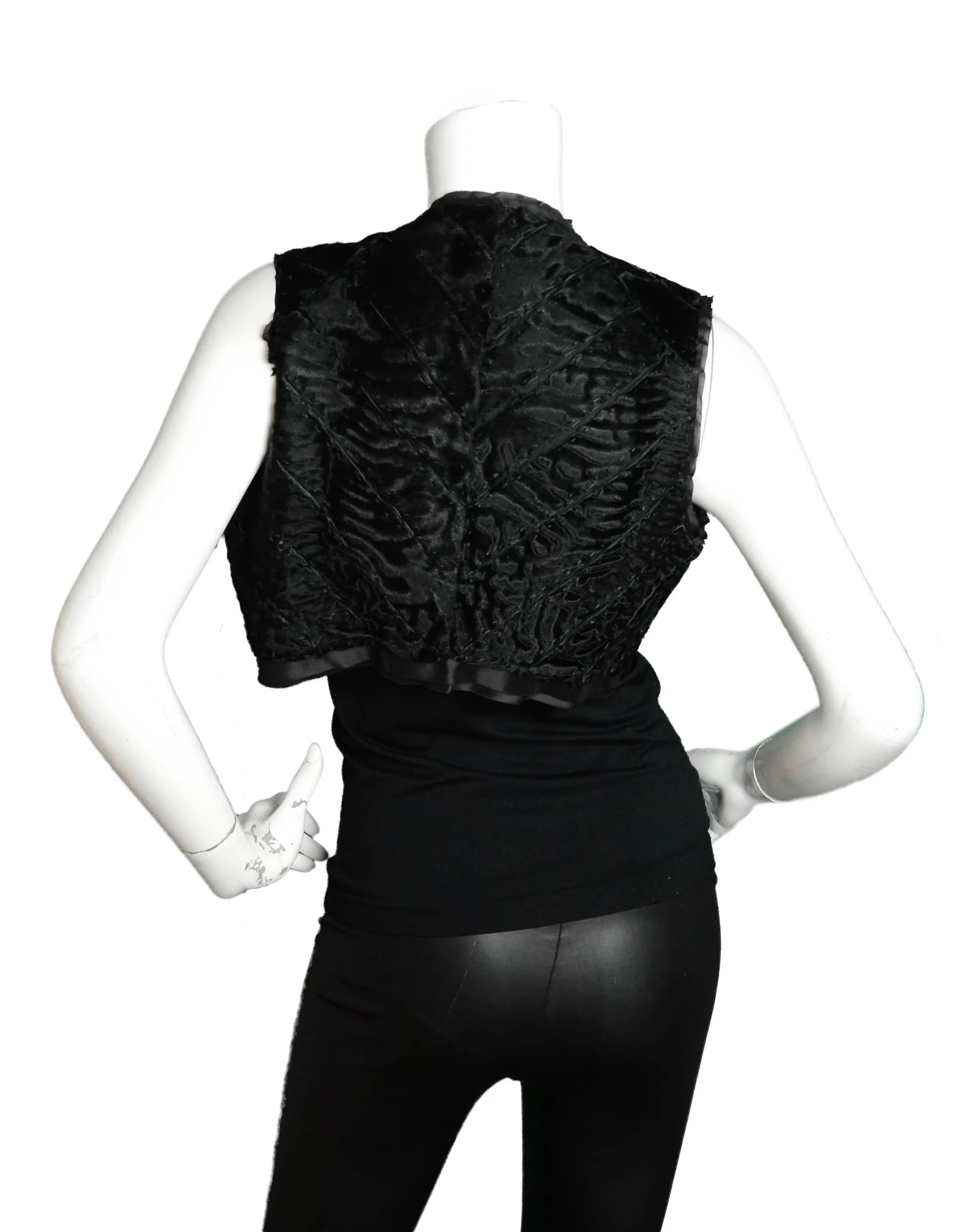 J. Mendel Black Persian Lamb Patchwork Cropped Vest sz XS