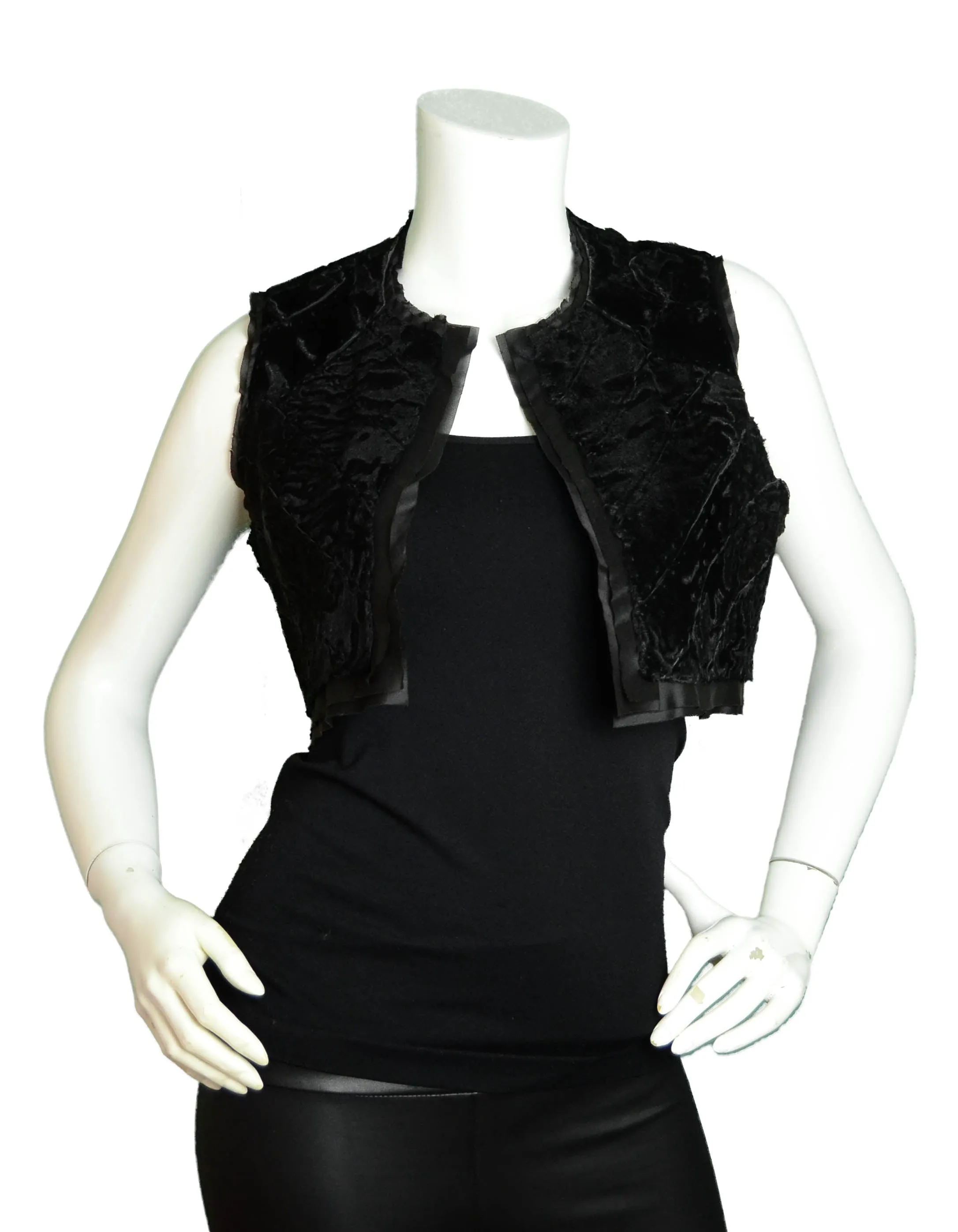 J. Mendel Black Persian Lamb Patchwork Cropped Vest sz XS