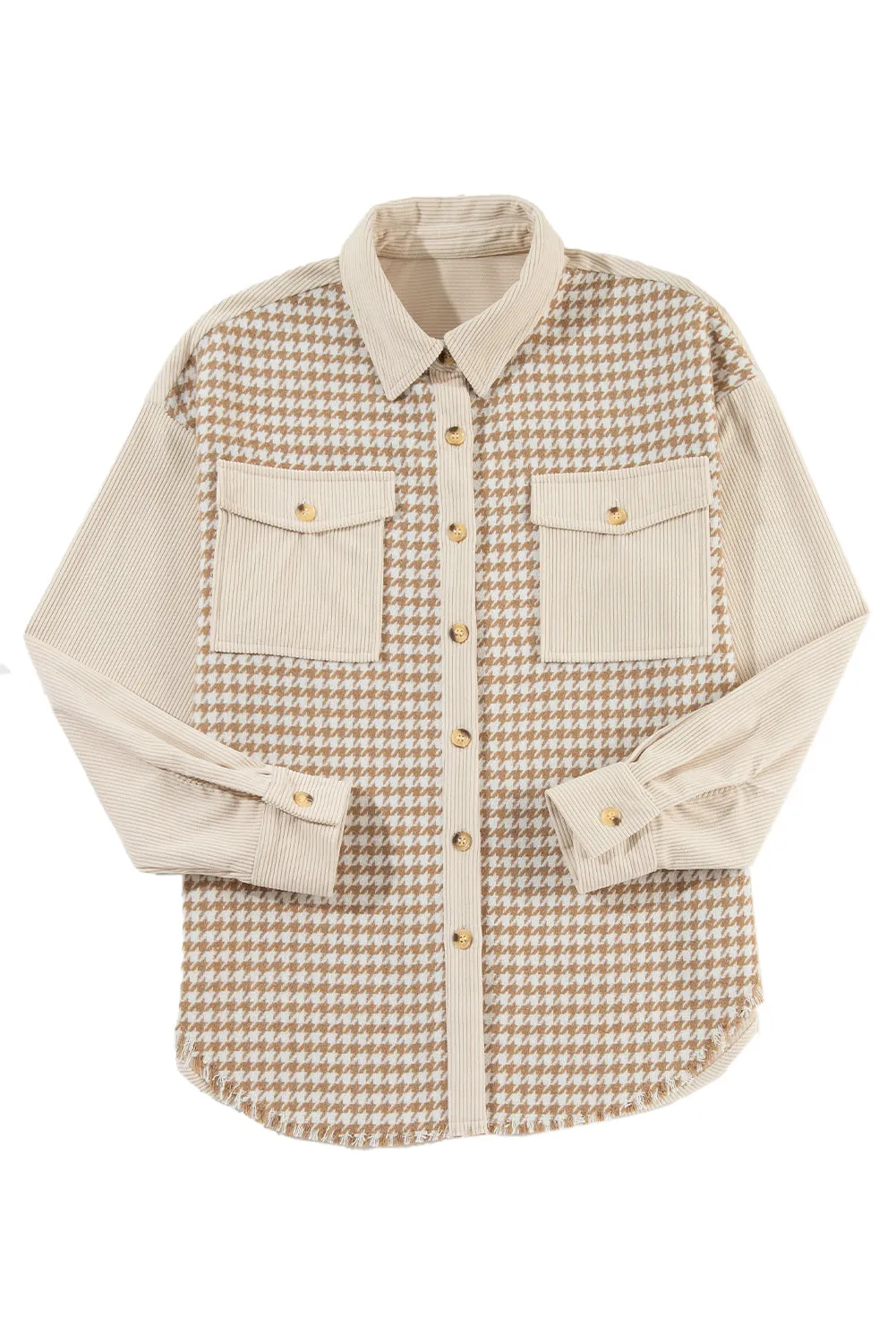 KaleaBoutique Houndstooth Corduroy Patchwork Flap Pocket Shacket