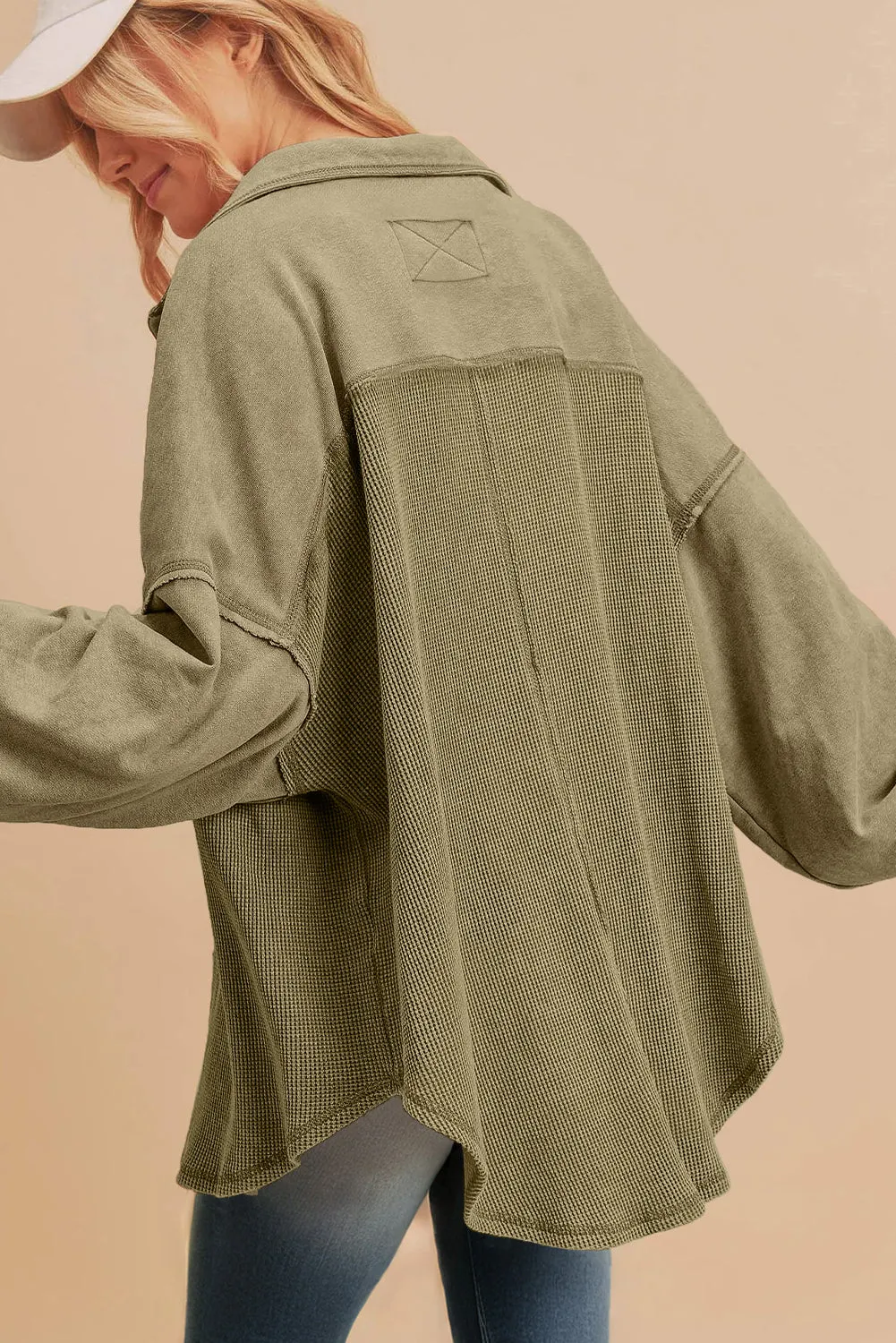 KaleaBoutique Waffle Knit Patchwork Buttoned Oversized Shacket