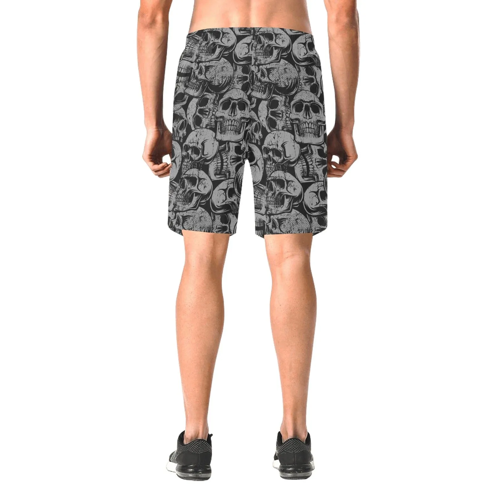 Keep Your Style Sharp With These Stylish Men's Black Skulls Elastic Waist Swim Shorts