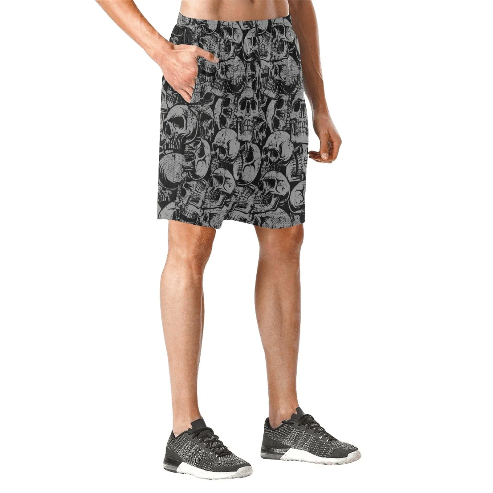 Keep Your Style Sharp With These Stylish Men's Black Skulls Elastic Waist Swim Shorts