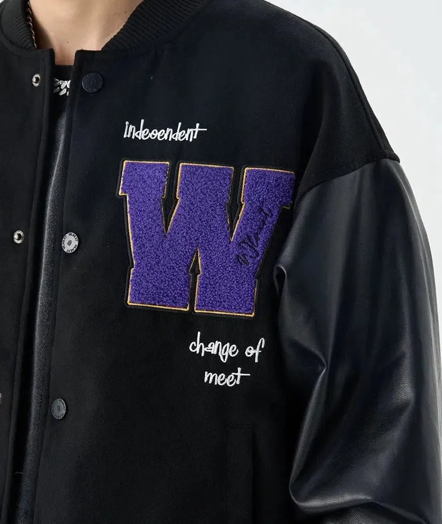 Leather Patchwork Varsity Jacket