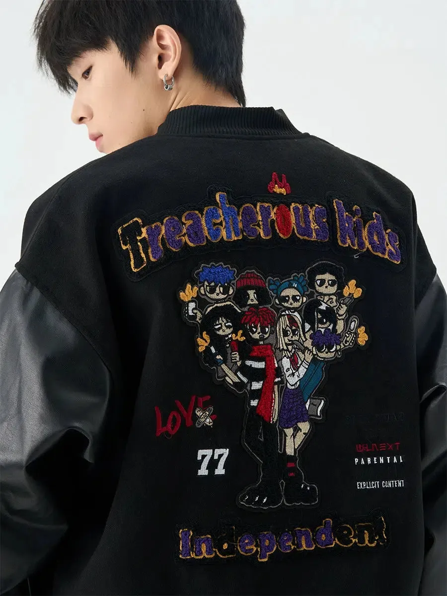Leather Patchwork Varsity Jacket
