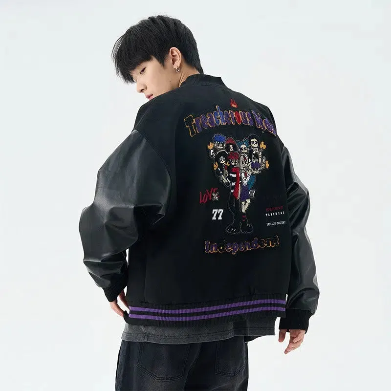 Leather Patchwork Varsity Jacket