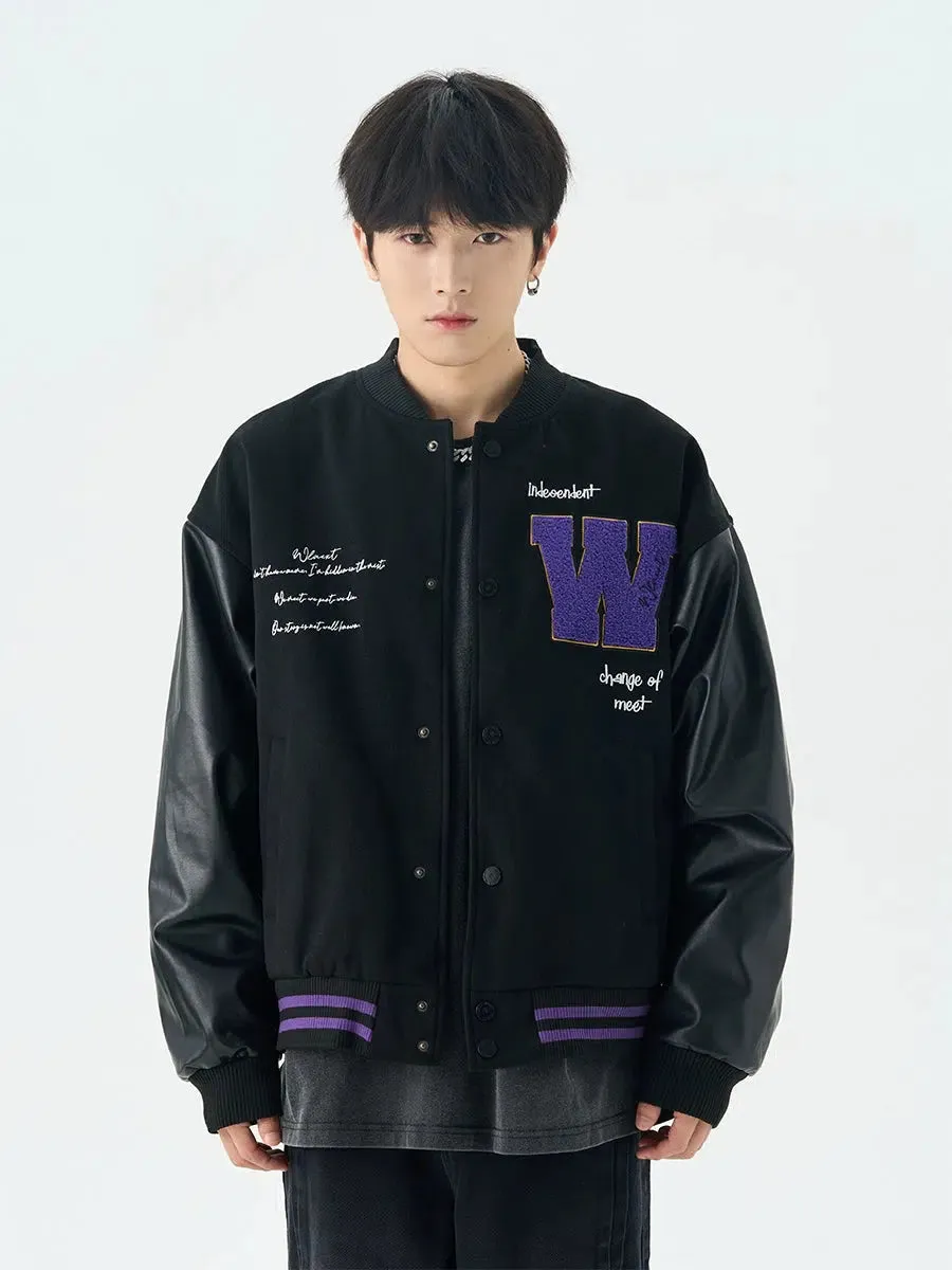 Leather Patchwork Varsity Jacket