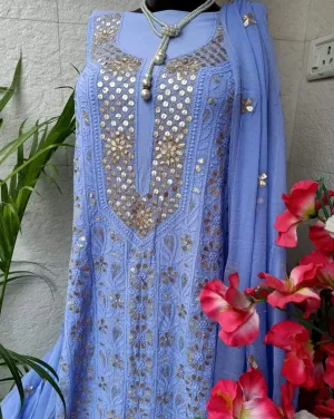 Light blue heavy fancy Chikankari Gota patti Salwar Suit Unstitched