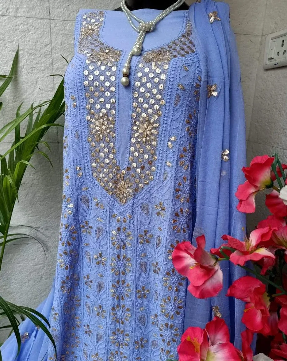 Light blue heavy fancy Chikankari Gota patti Salwar Suit Unstitched