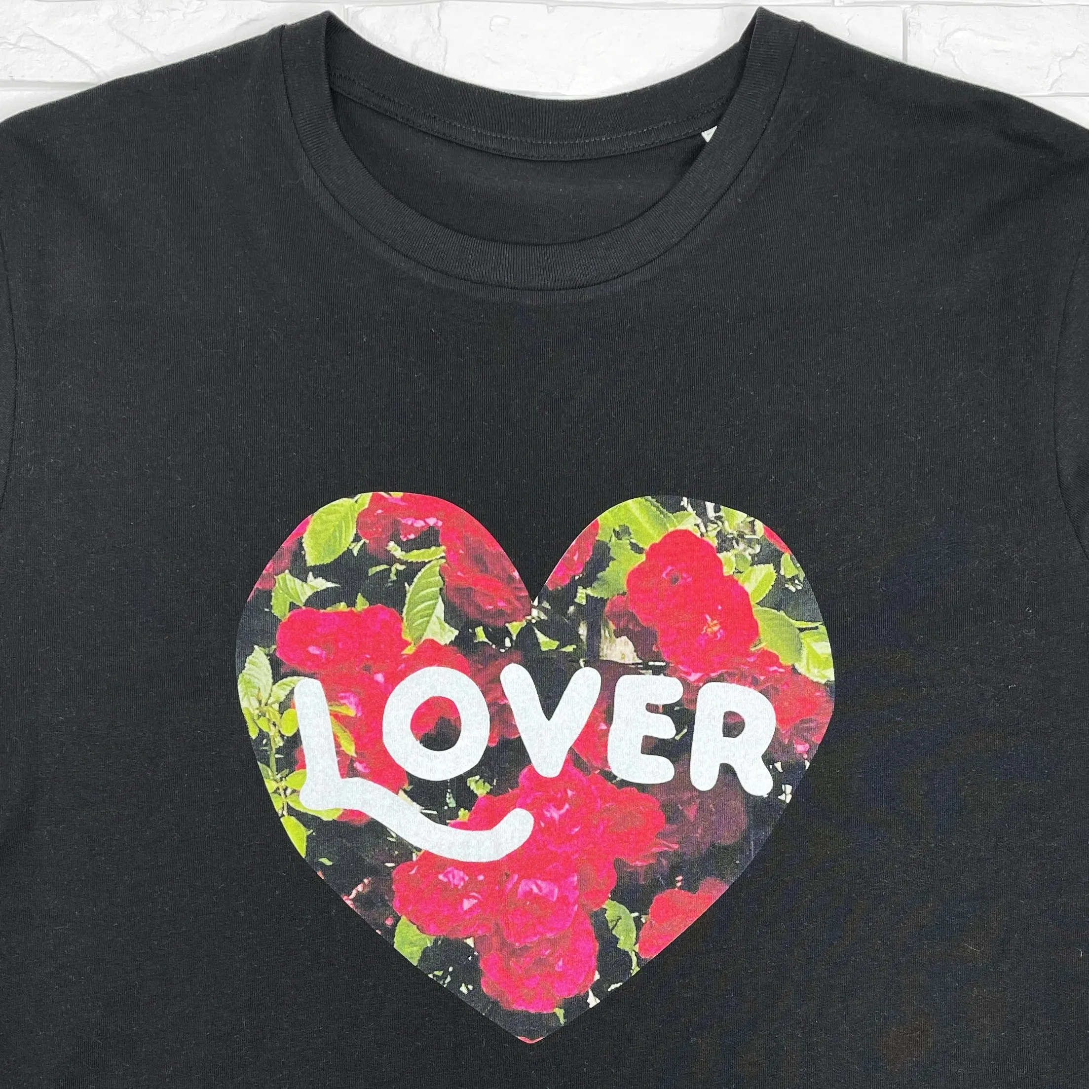 Lover Flowers In Heart Black T Shirt