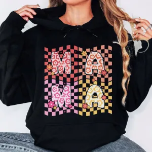 Mama Hoodie, Floral Mama Crewneck, Retro Mama Sweatshirt, Retro Floral Mama Shirt, Checked Mama Shirt, Vintage Mama Shirt, Retro Mother.