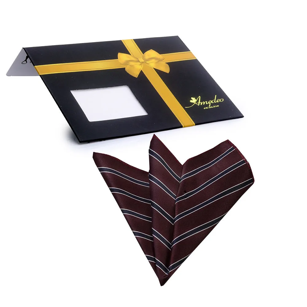 Maroon with white stripes Mens Pocket Square - Premium Silk Handkerchiefs for Suits