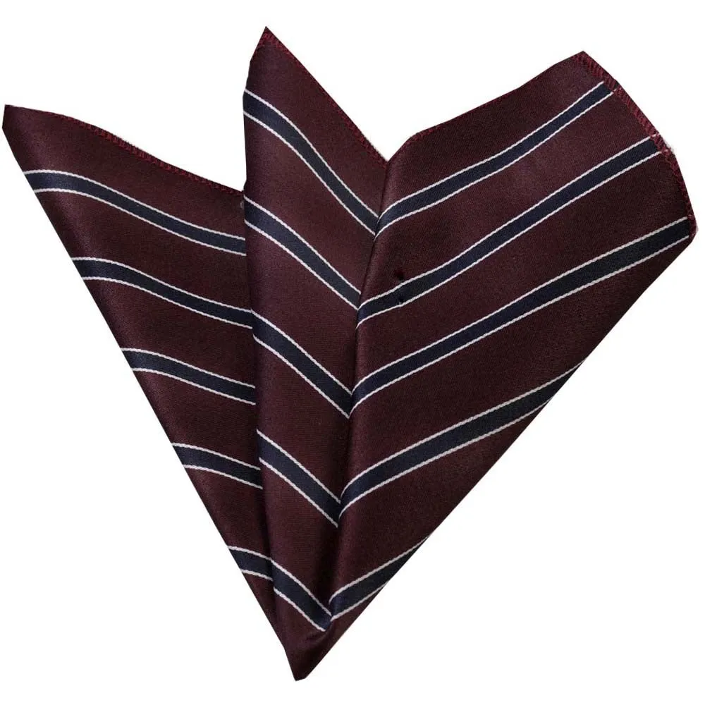 Maroon with white stripes Mens Pocket Square - Premium Silk Handkerchiefs for Suits
