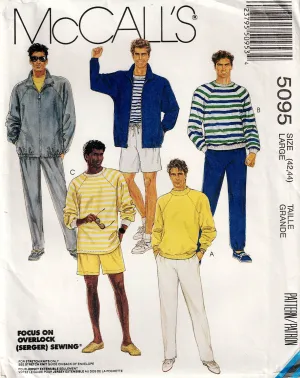 McCall's 5095 Mens Stretch Knit Jacket Top Pants & Shorts 1990s Vintage Sewing Pattern Sizes XL Chest/ Bust 42 - 44 inches UNCUT Factory Folded