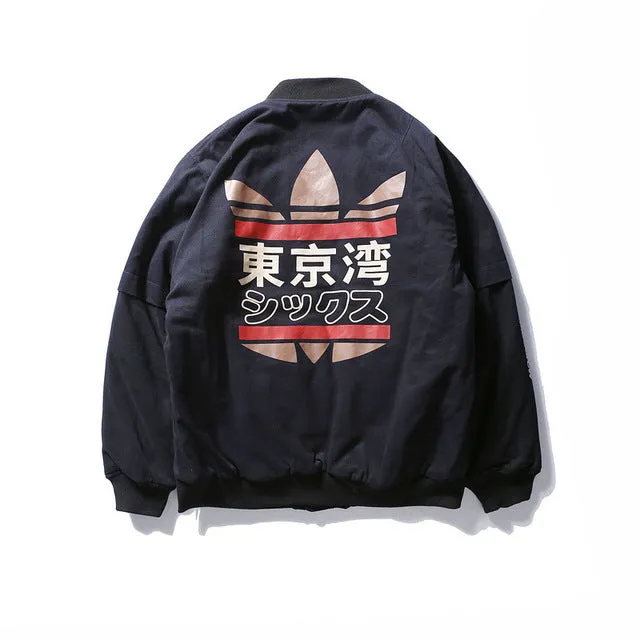 Men Bomber Jacket Tokyo Bay Printing Outwear
