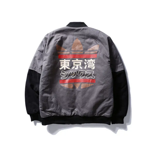 Men Bomber Jacket Tokyo Bay Printing Outwear