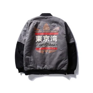 Men Bomber Jacket Tokyo Bay Printing Outwear