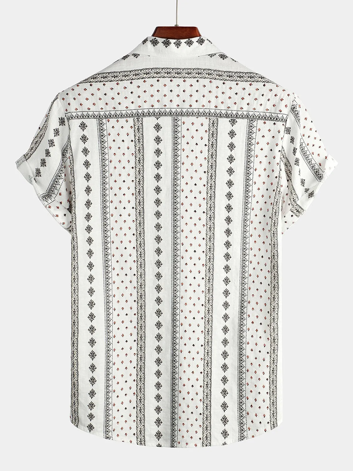 Men's 70s White Retro Button Up Short Sleeve Cotton Shirts