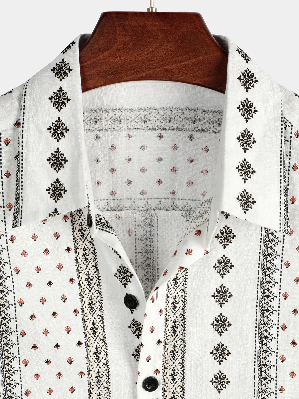 Men's 70s White Retro Button Up Short Sleeve Cotton Shirts