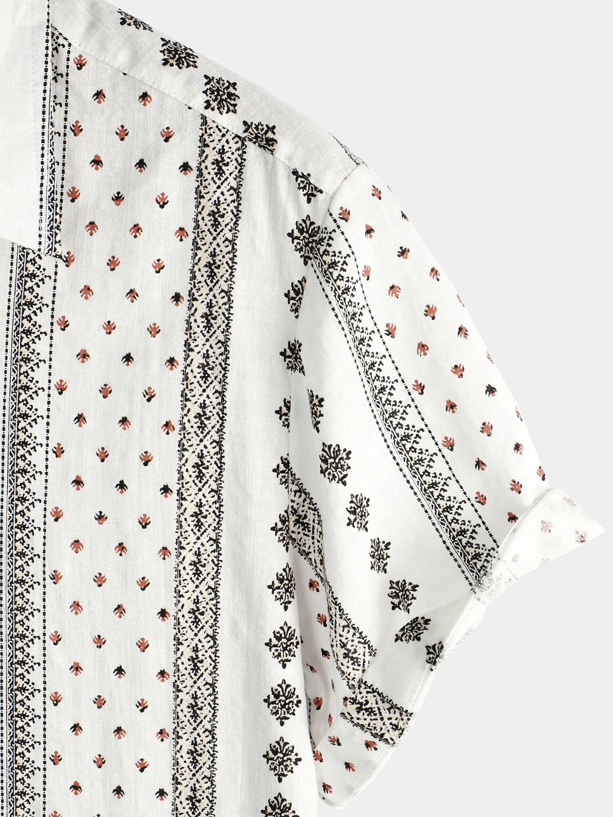 Men's 70s White Retro Button Up Short Sleeve Cotton Shirts