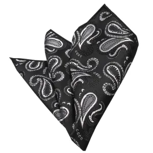 Men's Black Grey Paisley Pocket Square Hanky Handkerchief