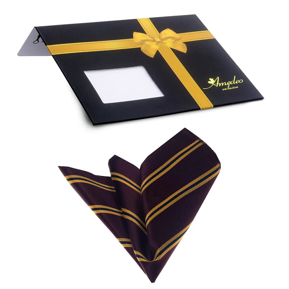 Men's Brown Yellow Pocket Square Hanky Handkerchief