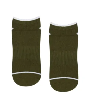 Men's Classic Low Rise Grip Socks - Khaki Stripe