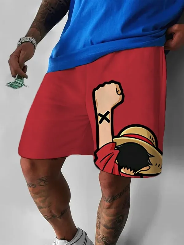 Men's Fashion Anime Print Pocket Shorts