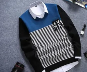 Men's Fashion Long Sleeved Stripe Sweater