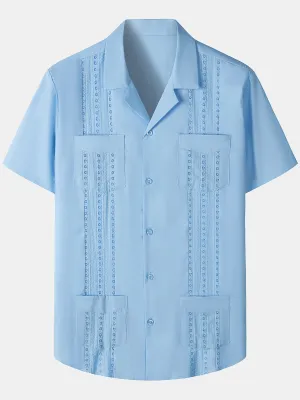 Men's Guayabera Cuban Short Sleeve Casual Button Beach Shirt