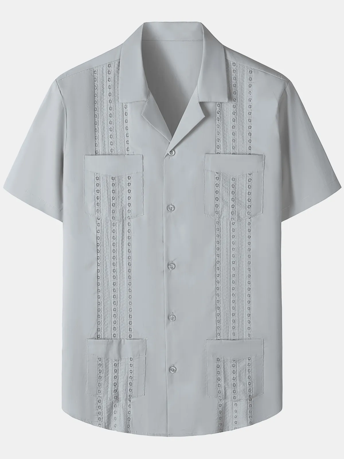 Men's Guayabera Cuban Short Sleeve Casual Button Beach Shirt