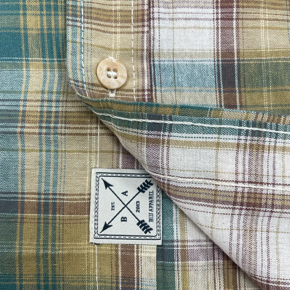 Men's Long Sleeve Checked Cotton Shirt - Green / Brown