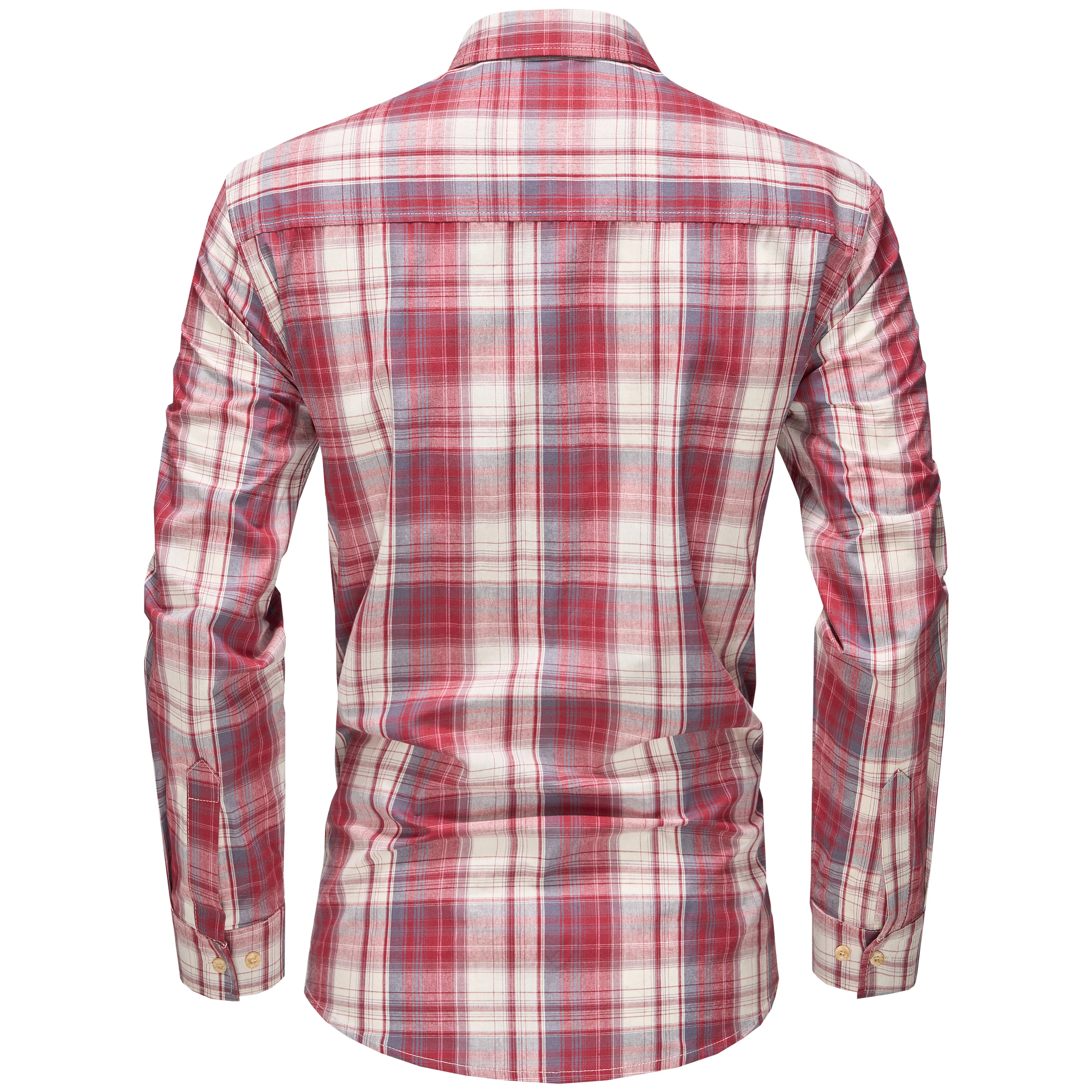 Men's Long Sleeve Checked Cotton Shirt - Green / Brown