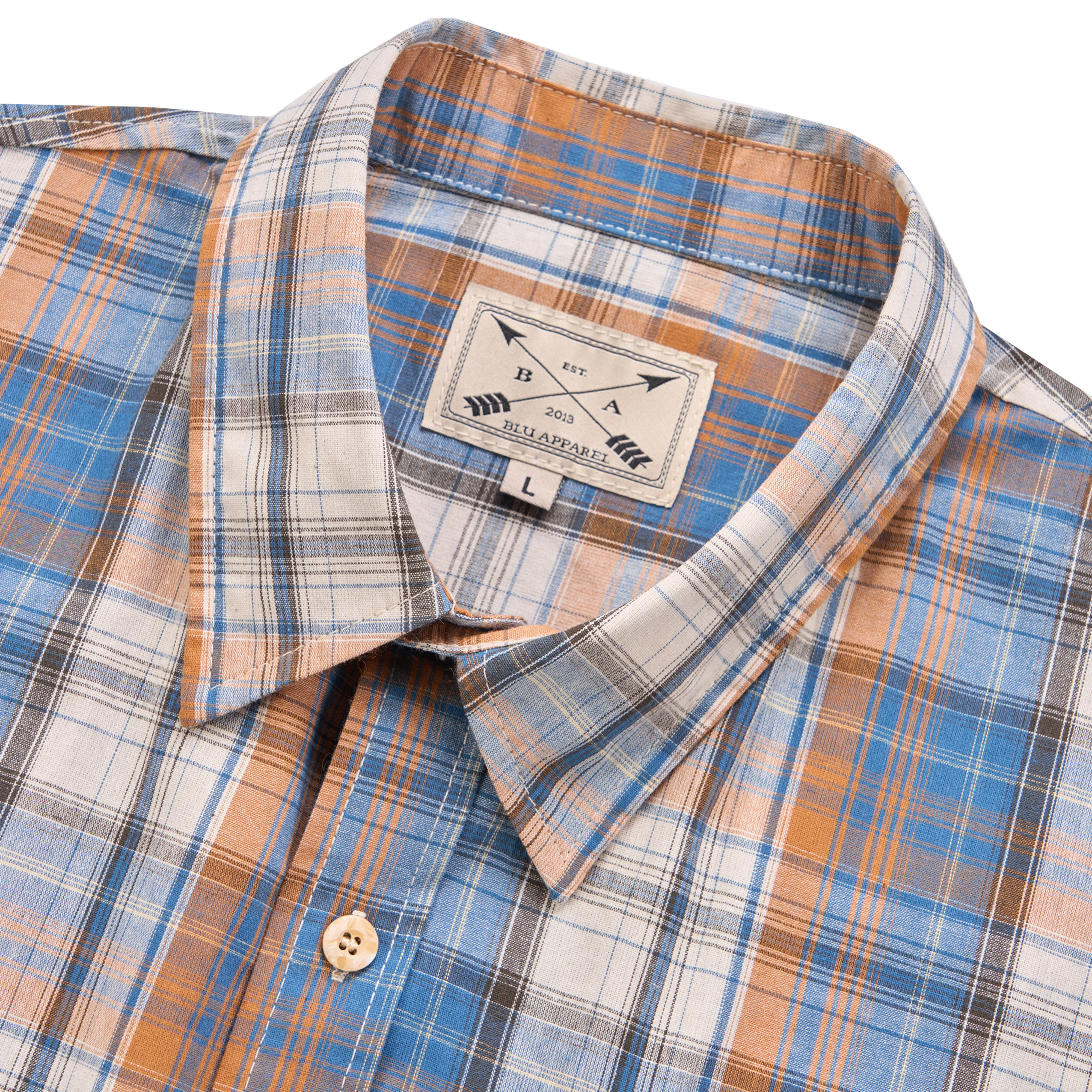 Men's Long Sleeve Checked Cotton Shirt - Green / Brown