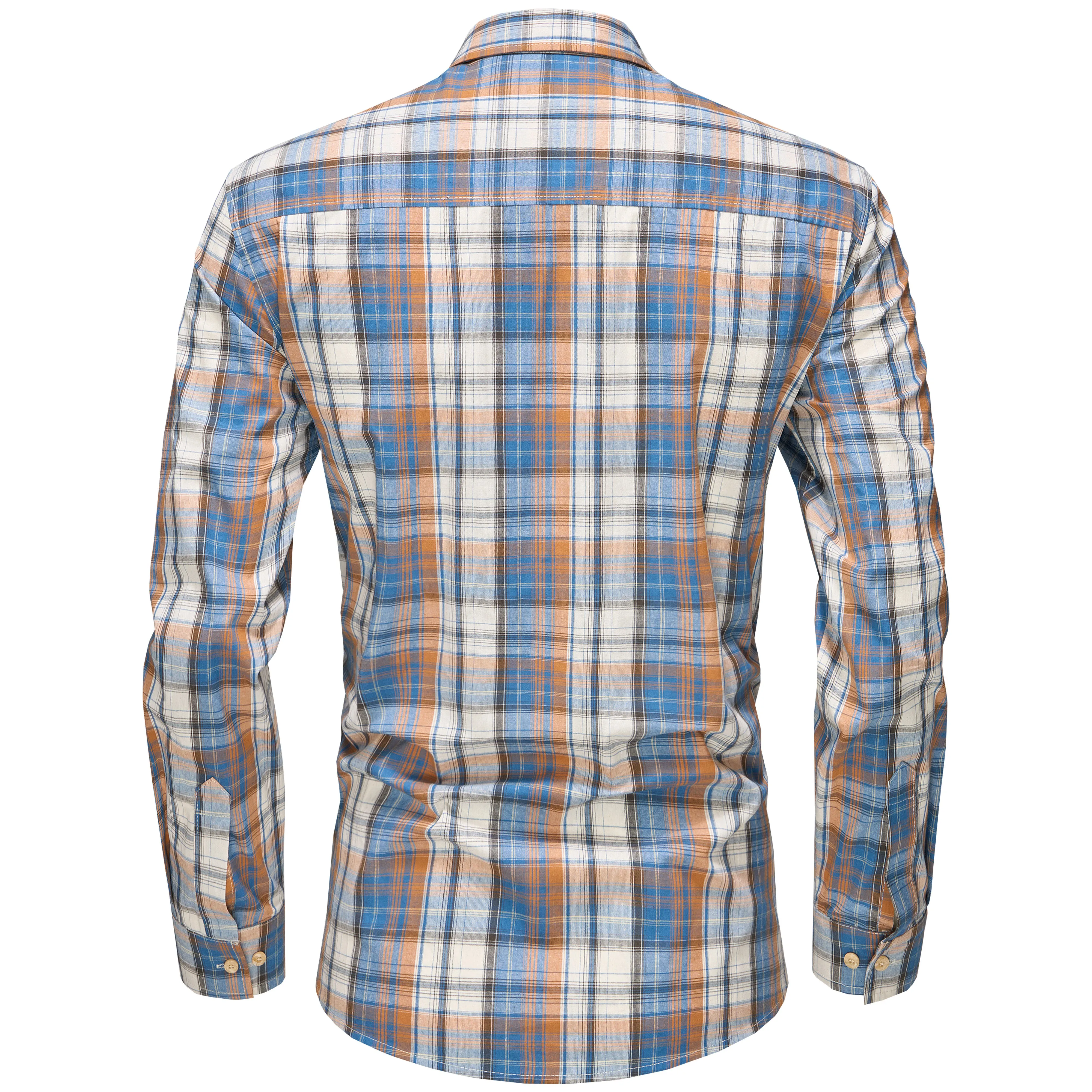 Men's Long Sleeve Checked Cotton Shirt - Green / Brown
