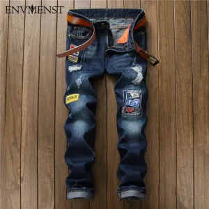 Men's Patched Badge Painted Jeans