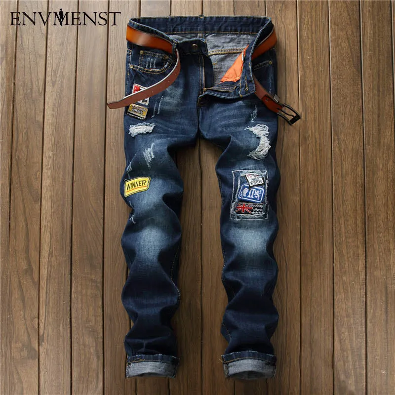 Men's Patched Badge Painted Jeans