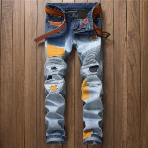 Men's Patchwork Design Denim Jeans