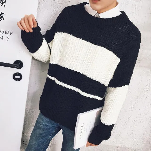 Men's Patchwork Long-Sleeved Sweater