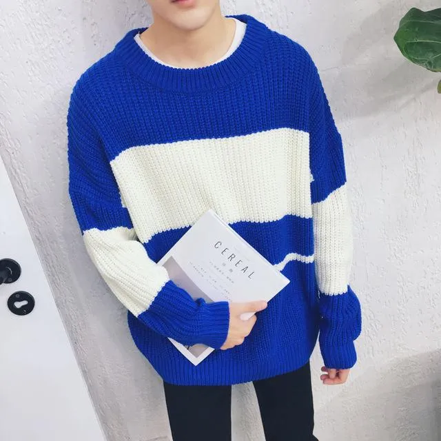 Men's Patchwork Long-Sleeved Sweater