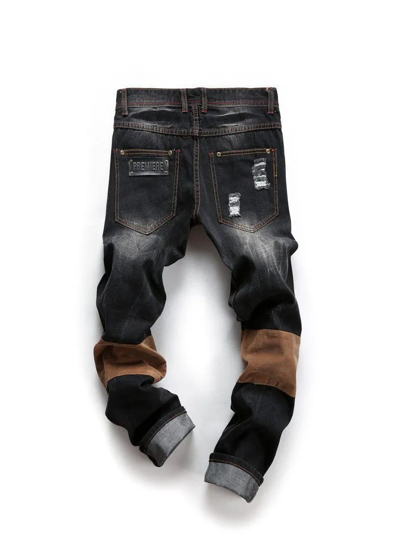 Men's Patchwork Ripped Jeans