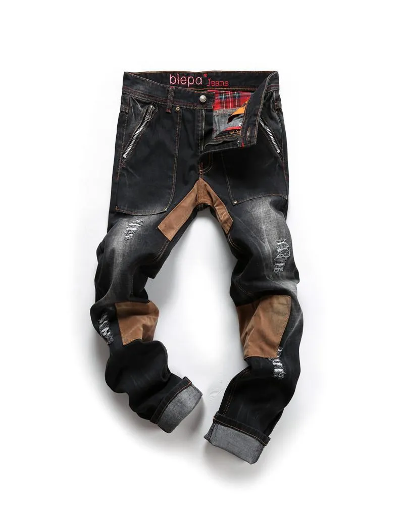 Men's Patchwork Ripped Jeans