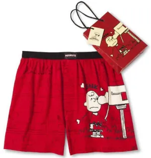 Mens Red Peanuts Snoopy Boxers Shorts Valentines