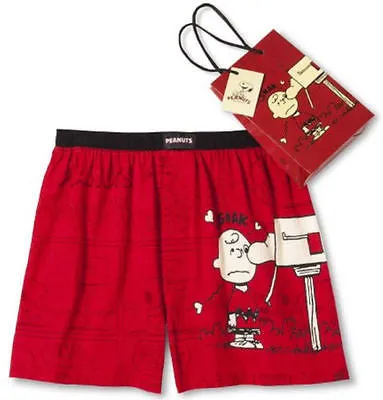 Mens Red Peanuts Snoopy Boxers Shorts Valentines