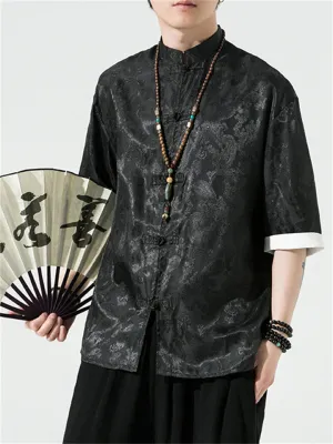 Men's Retro Jacquard Summer Cozy Ice Silk Tang Suit Shirt