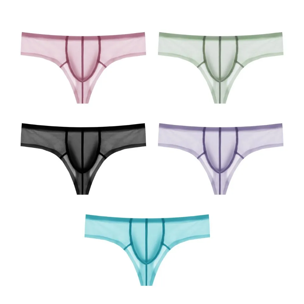 Men's See-through Ultra Thin Ice Silk Low-Rise  Briefs Up to Size XXL (5-Pack) -JEWYEE 834