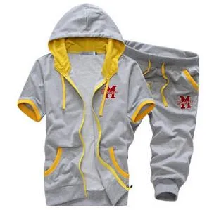 Men's Short Sleeve Hooded Tracksuit Set