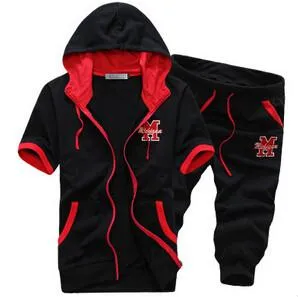 Men's Short Sleeve Hooded Tracksuit Set