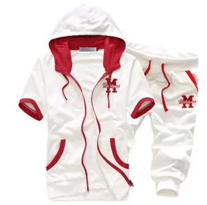 Men's Short Sleeve Hooded Tracksuit Set