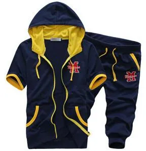 Men's Short Sleeve Hooded Tracksuit Set