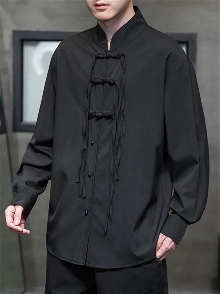 Men's Silk-Like Skin-Friendly Knot Button Black Shirt